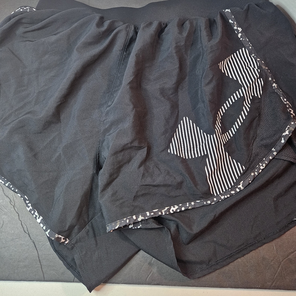 Under Armour Women's Black Running Shorts With Built In Liner with Logo